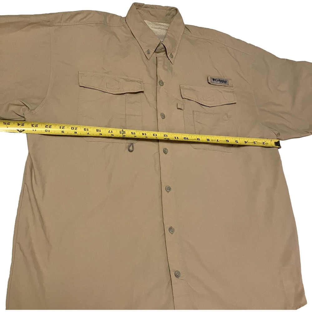Columbia PFG Mens Short Sleeve Fishing Shirt Tan Khaki Omni-Shade Large Utility - Picture 4 of 9